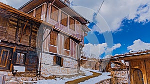 Bulgaria Koprivshtitsa old city cobblestone street in winter