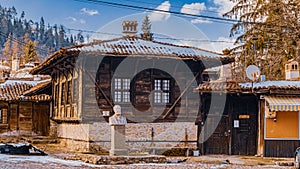 Bulgaria Koprivshtitsa old city cobblestone street in winter