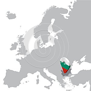 Bulgaria Location Map on map Europe. 3d Bulgaria flag map marker location pin. High quality map of Bulgaria