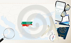 Bulgaria map and flag, cargo plane on the detailed map of Bulgaria with flag