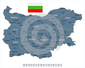 Bulgaria - map and flag - Detailed Vector Illustration