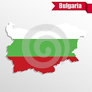 Bulgaria map with flag inside and ribbon