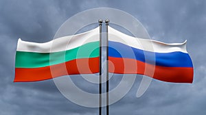 Bulgaria and Russia flags, Blue sky and flag Bulgaria vs flag Russia, Bulgaria Russia flags, 3D work and 3D image