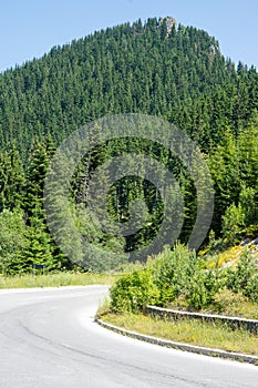 Bulgaria. A sharp turn road in the Rhodopes