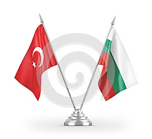 Bulgaria and Turkey table flags isolated on white 3D rendering