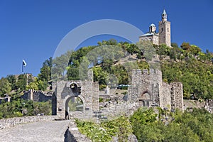 Bulgaria - Veliko Tarnovo - Gate, walls and cathedral of medieval castle Tsarevets on the hight hill above Yantra river