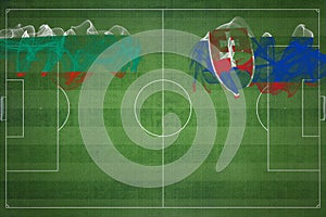 Bulgaria vs Slovakia Soccer Match, national colors, national flags, soccer field, football game, Copy space