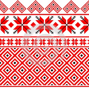 Bulgarian balkan national embroidery red and black seamless vector pattern