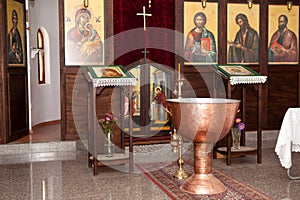 Bulgarian church-preparation of orthodox baptising ceremony