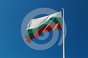 Bulgarian flag against blue sky