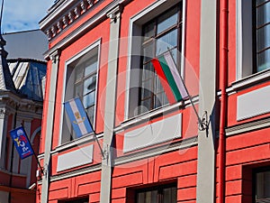Bulgarian Flag on Historic Plovdiv Building, Bulgaria