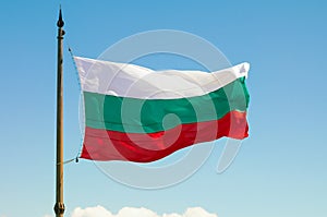 The Bulgarian Flag over the Memorial of Liberty Shipka, Gabrovo, Bulgaria. The national flag of Bulgaria against the background of