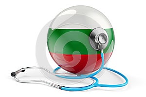 Bulgarian flag with stethoscope. Health care in Bulgaria concept, 3D rendering