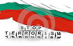 Bulgarian flag and text stop terrorism.