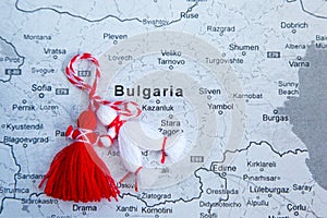 Bulgarian Martenitsa and map of Bulgaria