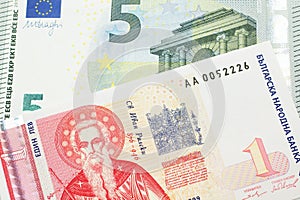 A Bulgarian one lev bill with European money