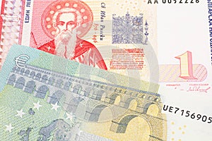 A Bulgarian one lev bill with European money