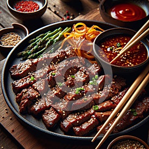 Bulgogi Thinly sliced beef marinated in a sweet and savory soy-based sauce