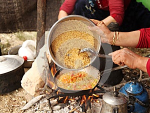 Bulgur pilaf cooked in wood fire.