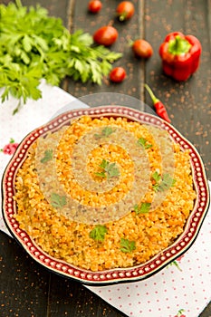 Bulgur pilaf with red lentils