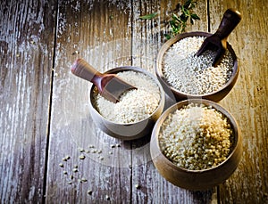 Bulgur, quinoa and couscous photo