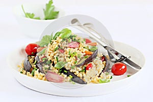 Bulgur salad with vegetables and herbs