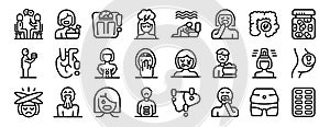 Bulimia icons set outline vector. Fat weight