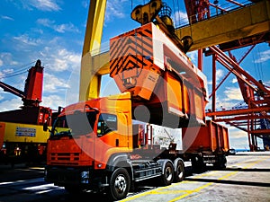 Bulk cargo loading equipment, loading sugar bulk to a vessel by rotainer.