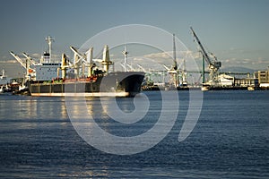 Bulk Cargo Ship Leaving Port