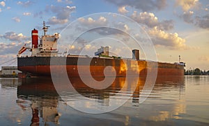 Bulk carrier moored at the quay, and busy with cargo operations.