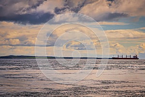 Bulk Carrier Ship on the ocean north of Stroma Island.