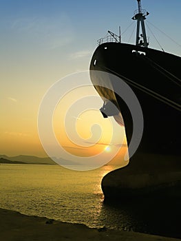 Bulk Carrier on sunset