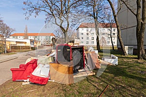 Bulky waste in the city on the lawn