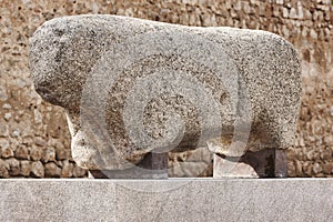 Bull antique granite sculpture. Iron bronze age. Toro, Zamora. Spain