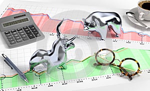 Bull and Bear on Desktop Stock Market