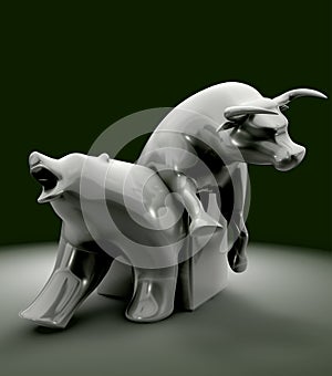 Bull And Bear Economic Trend Statue