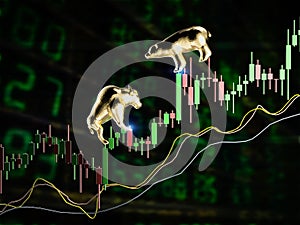 Bull and bear economy concept with bull and bear confront