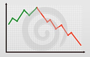 Bull and bear market line chart, graphic falling down. Financial and economic crisis. Vector illustration.