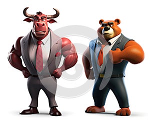 The bull and bear mascot are competing to fight, concept of stock market