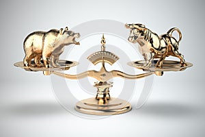 Bull and bear on a scales. Bearish or bullish market on stock exchange concept