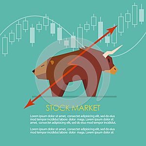 Bull and bear symbol of stock market with candle stick graph