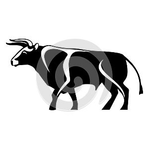 Bull black silhouette realistic icon muscular and aggressive cow