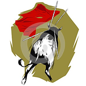 Bull on bullfight. Illustration for internet and mobile website