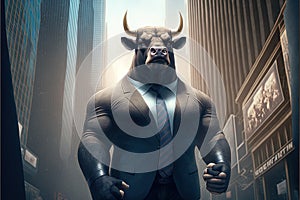 Bull business man, stock market, financial investments, Generative Ai