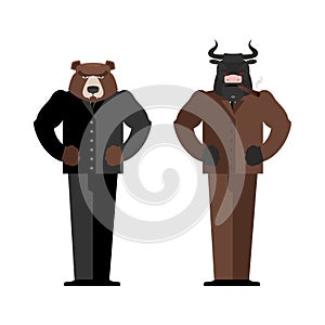 Bull Businessman. Bear Businessman. Bulls and bears traders on s