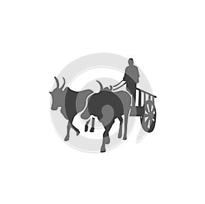 Bull cart with standing farmer vector. kharata vector. bailgadi