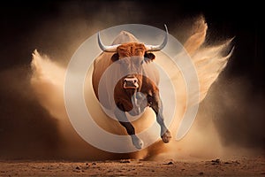bull charging headfirst into fight, ready to take on any bear
