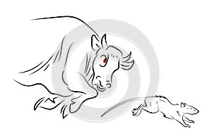 Bull chases rat away