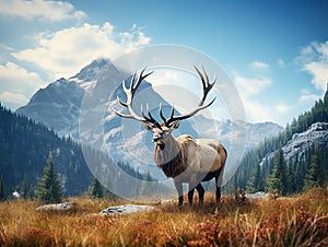 Bull Elk in Velvet  Made With Generative AI illustration