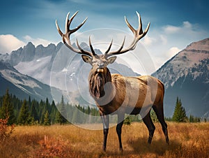 Bull Elk in Velvet  Made With Generative AI illustration